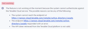 Tenable.ad에서 Tenable Cloud 서비스에 인증할 수 없습니다.
