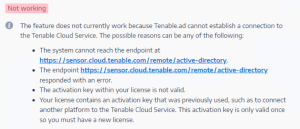 Tenable.ad에서 Tenable Cloud 서비스에 연결할 수 없습니다.
